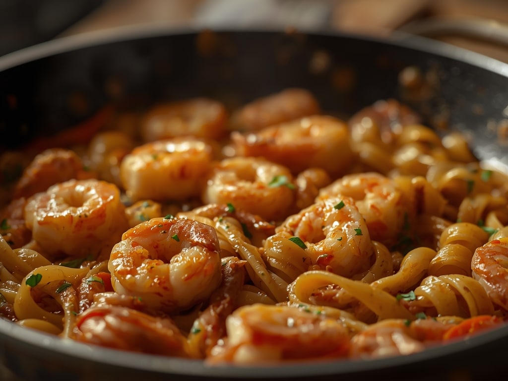 stir fry shrimp pasta - Detail or variation