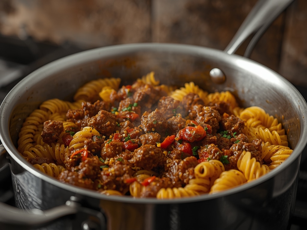 one pot beef pasta - Detail or variation
