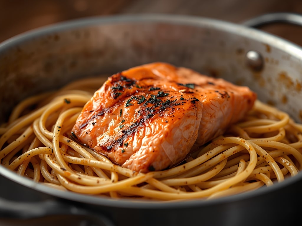 grilled salmon pasta - Detail or variation